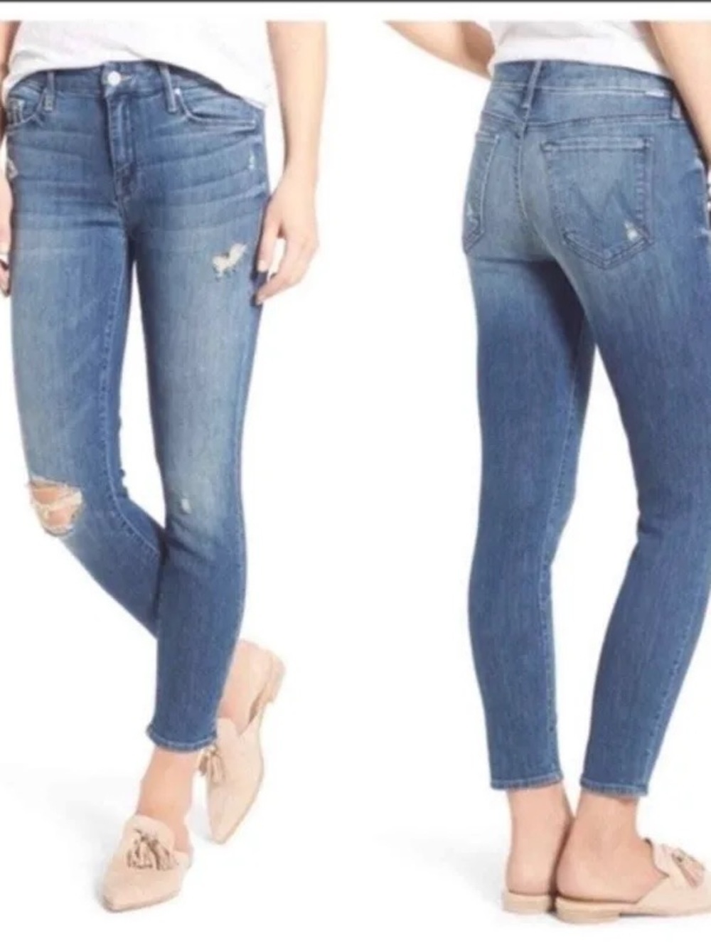 MOTHER The Looker Crop Gypsy Blue Distressed Jeans